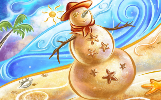 Snowman beach starfish palm tree #2 free wallpaper for desktop - medium preview image