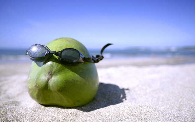 Green apple sunglasses sand beach #3 free wallpaper for desktop - medium preview image