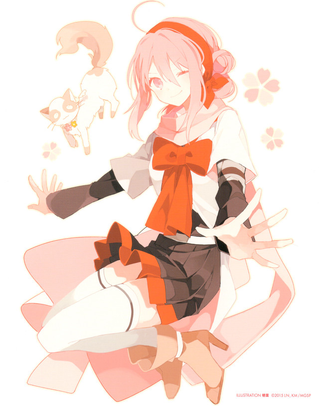 Girl redbow white surface cat free wallpaper for mobile - medium preview image