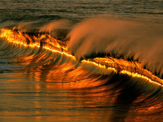Breaking wave sunset golden orange #2 free wallpaper for desktop - medium preview image