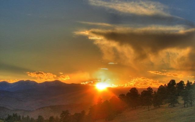 Sunset mountain clouds trees foreground #2 free wallpaper for desktop - medium preview image