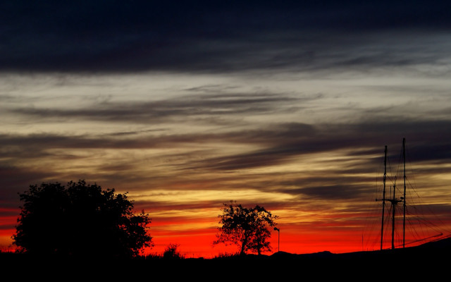 Sunset sailboat tree red sky #2 free wallpaper for desktop - medium preview image