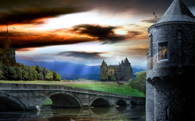 Castle bridge river cloudy sky #10 free wallpaper for desktop - medium preview image