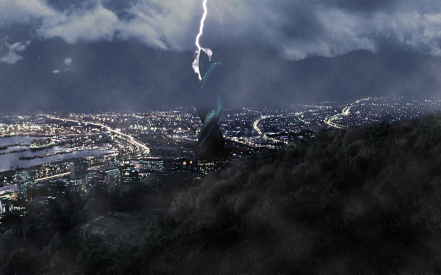 Lightning bolt city night sky free wallpaper for desktop - medium preview image