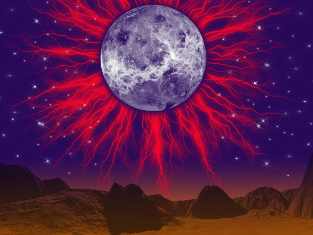 Moon red blue streaks mountains free wallpaper for desktop - medium preview image