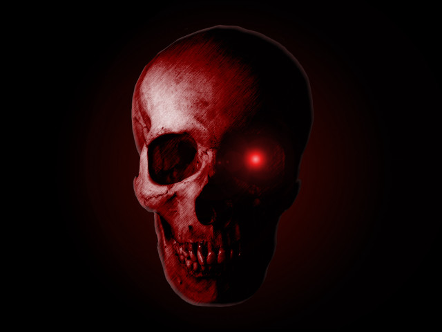 Red skull glowing eye black free wallpaper for desktop - medium preview image