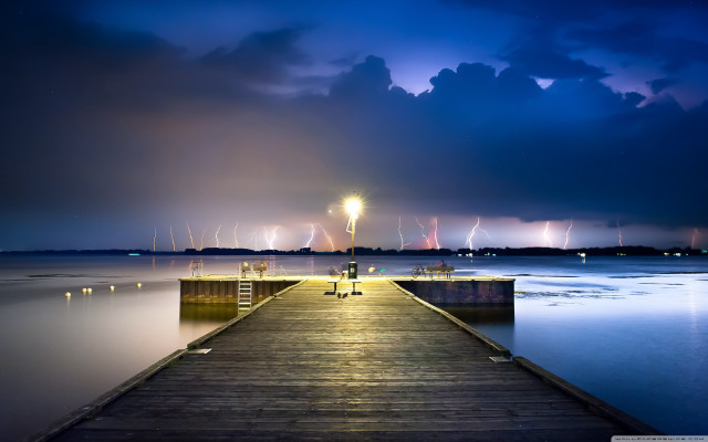 Pier light night clouds lights free wallpaper for desktop - medium preview image