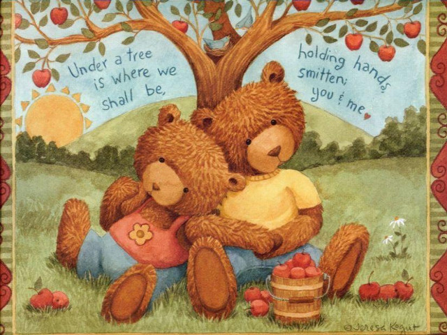 Teddy bears hugging under tree free wallpaper for desktop - medium preview image