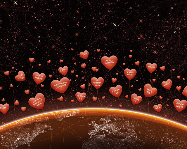 Hearts floating earth space world free wallpaper for desktop - medium preview image