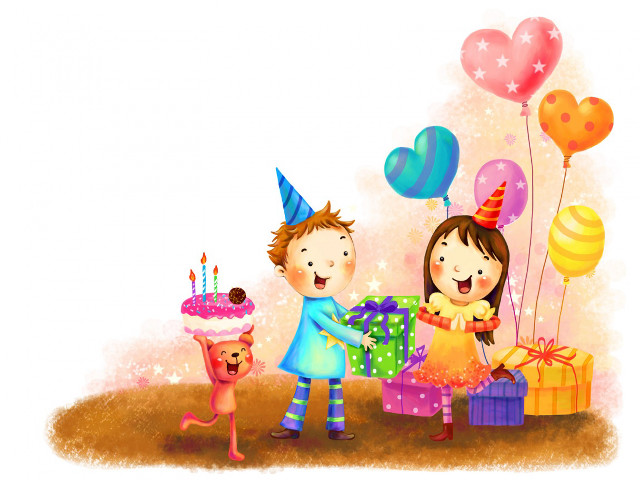 Boy girl birthday cake balloons #2 free wallpaper for desktop - medium preview image