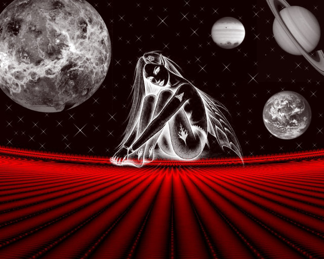 Woman red surface planets background free wallpaper for desktop - medium preview image