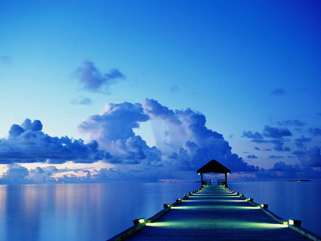 Pier gazebo night clouds blue free wallpaper for desktop - medium preview image