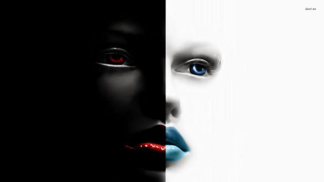 Woman blue red eyes black free wallpaper for desktop - medium preview image