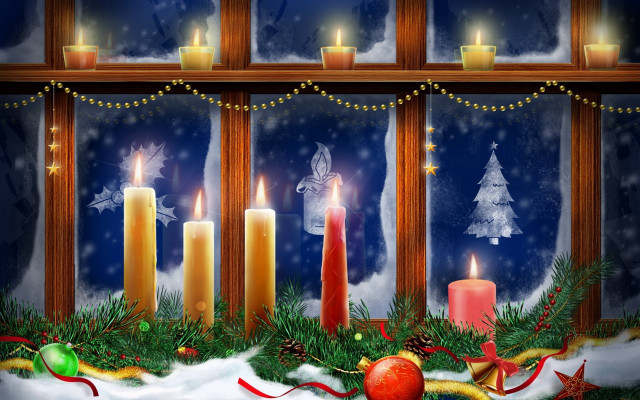 Christmas scene candles decorations window free wallpaper for desktop - medium preview image
