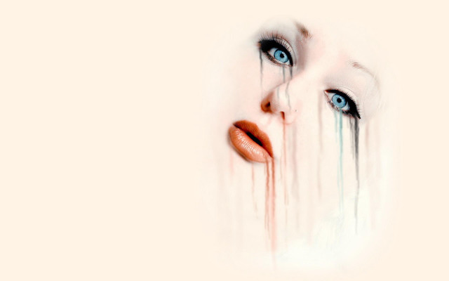 Woman face dripping blood blue free wallpaper for desktop - medium preview image