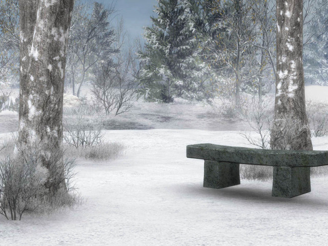 Bench snowy park trees cloudy free wallpaper for desktop - medium preview image