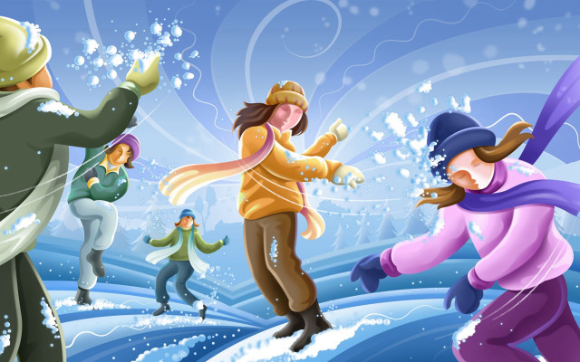 Skiing winter girls snowball brown free wallpaper for desktop - medium preview image