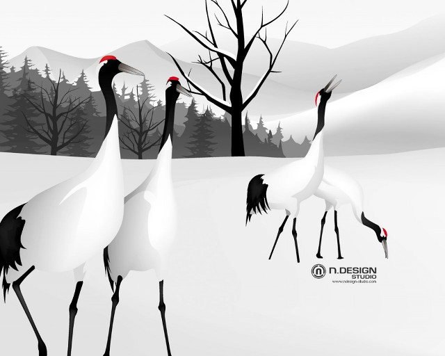 Two birds walking snow near free wallpaper for desktop - medium preview image