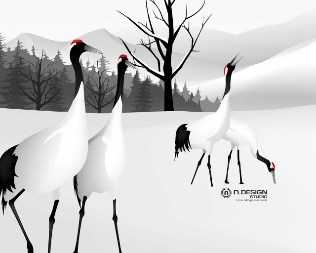 Two birds walking snow tree free wallpaper for desktop - medium preview image