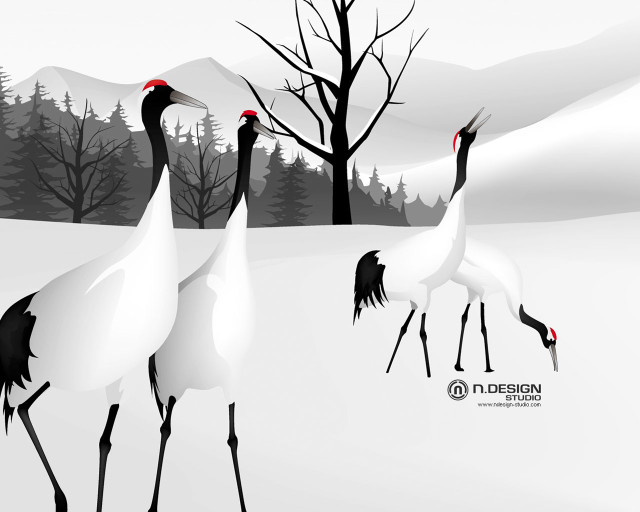 Birds walking snow trees hill free wallpaper for desktop - medium preview image