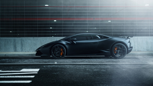 Black sports car parking garage free wallpaper for desktop - medium preview image