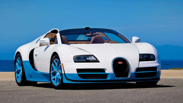 White blue bugatti beach ocean free wallpaper for desktop - medium preview image