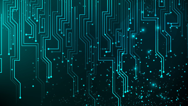 Blue circuit board dots lines free wallpaper for desktop - medium preview image