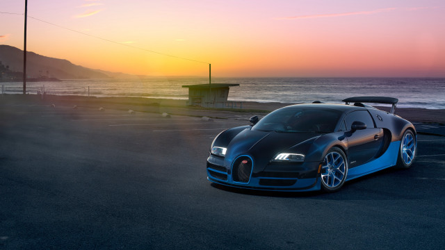Bugatti parking lot ocean sunset #2 free wallpaper for desktop - medium preview image