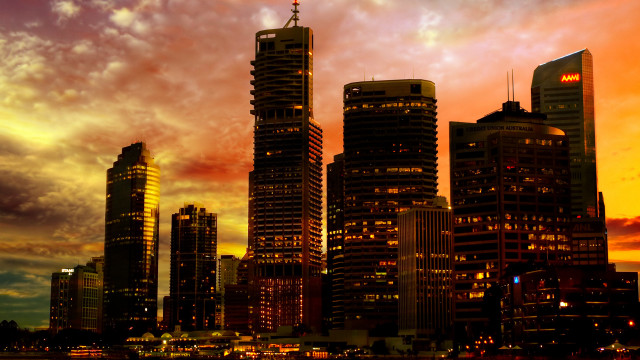 City skyline red yellow sky free wallpaper for desktop - medium preview image