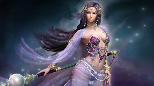 Fantasy woman purple dress sword free wallpaper for desktop - medium preview image