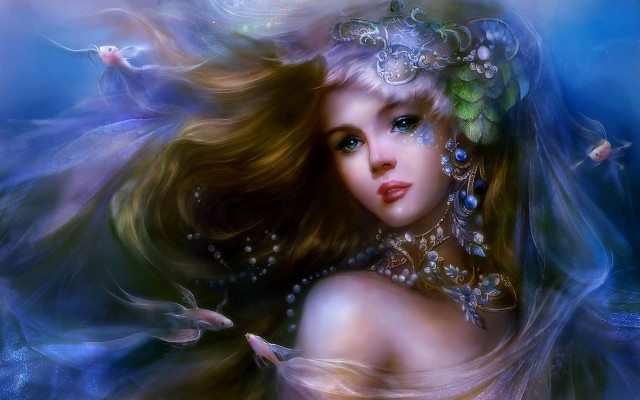 Woman fish hair necklace head free wallpaper for desktop - medium preview image