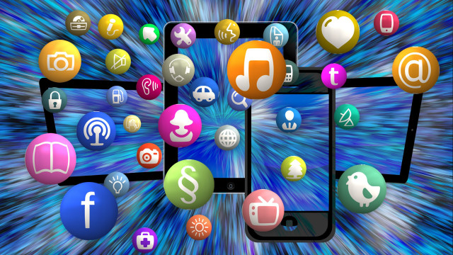 Cell phones icons blue background free wallpaper for desktop - medium preview image
