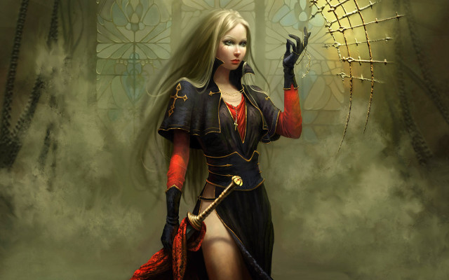 Woman costume holding spider web free wallpaper for desktop - medium preview image