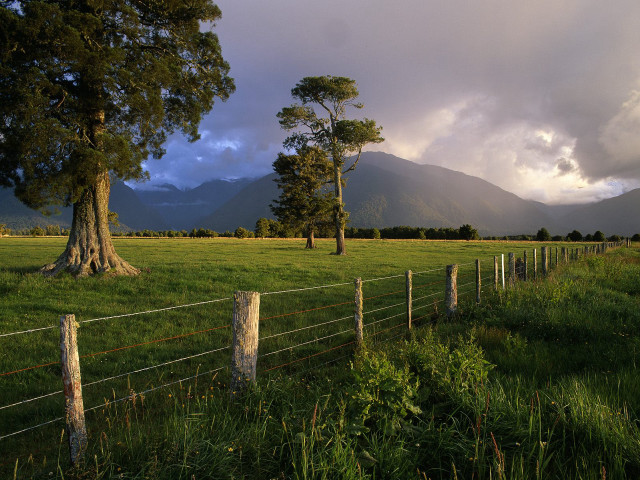 Fence field tree mountains clouds #3 free wallpaper for desktop - medium preview image