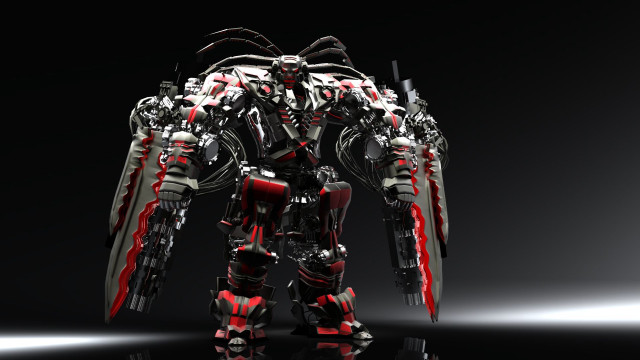 Robot red accents black wings free wallpaper for desktop - medium preview image