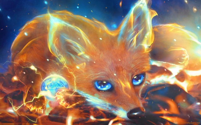 Fox blue eyes glowing painting free wallpaper for desktop - medium preview image