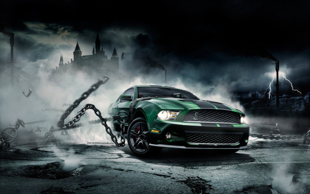 Green mustang car chain dark #7 free wallpaper for desktop - medium preview image
