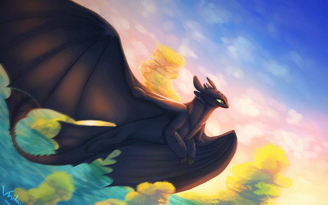 Black dragon colorful sky clouds free wallpaper for desktop - medium preview image