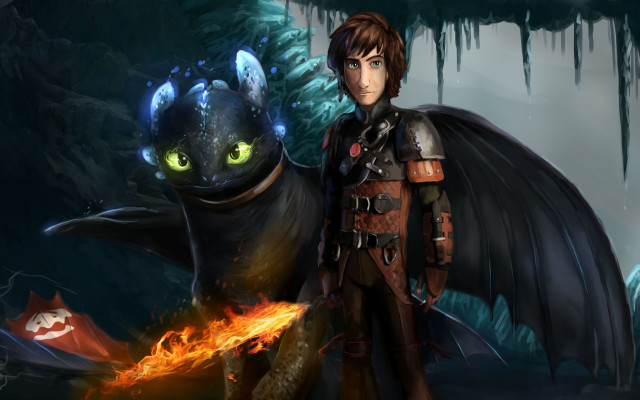 Man dragon forest fire glowing free wallpaper for desktop - medium preview image