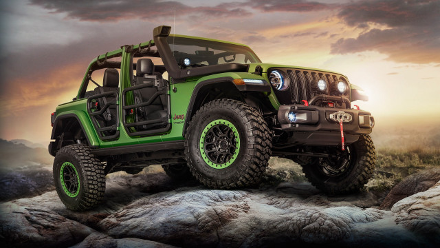 Green jeep black top rocky free wallpaper for desktop - medium preview image