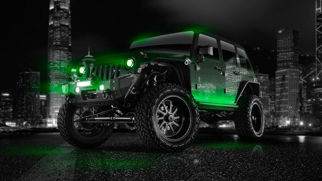 Green jeep black background city free wallpaper for desktop - medium preview image