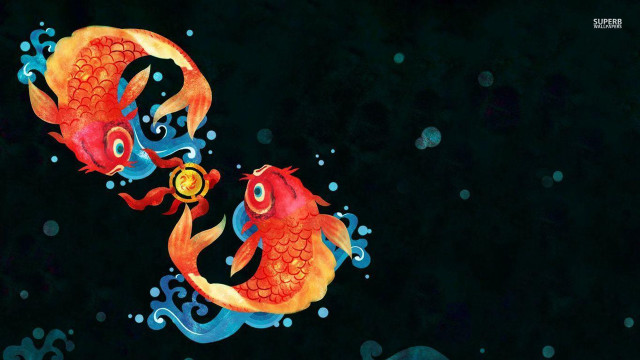 Two goldfish blue orange designs free wallpaper for desktop - medium preview image
