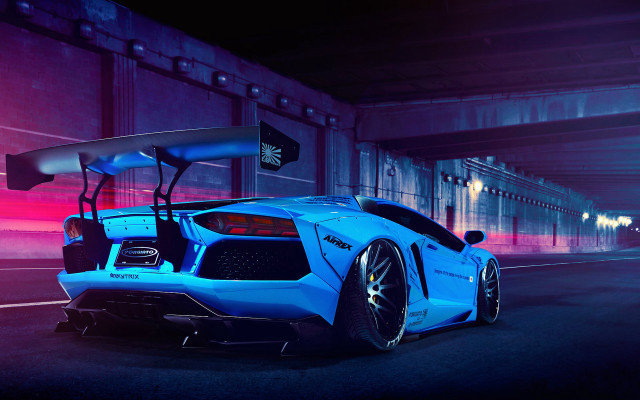 Blue sports car parking garage #2 free wallpaper for desktop - medium preview image