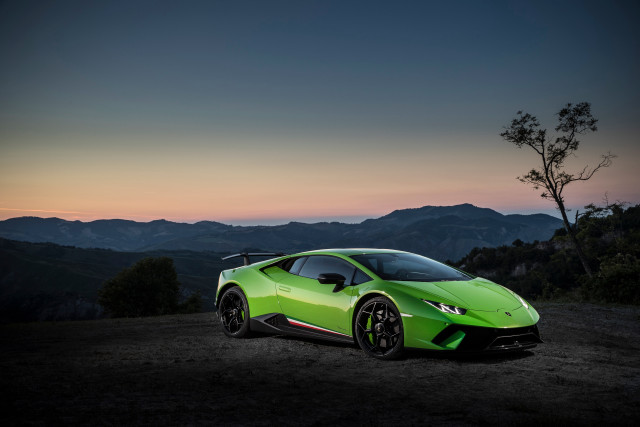 Green sports car dirt road free wallpaper for desktop - medium preview image