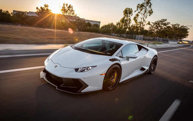 White sports car sunset road #4 free wallpaper for desktop - medium preview image
