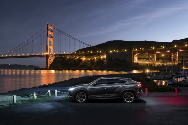 Car parked bridge night lights free wallpaper for desktop - medium preview image