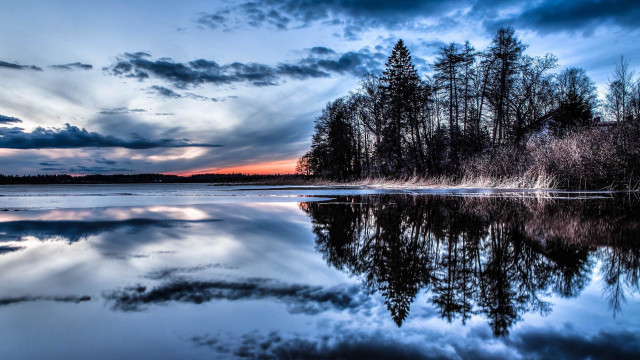 Lake sunset reflection trees clouds #3 free wallpaper for desktop - medium preview image