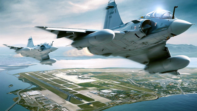Fighter jets city runway sky free wallpaper for desktop - medium preview image