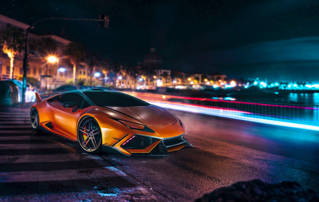 Car parked night blurry background free wallpaper for desktop - medium preview image