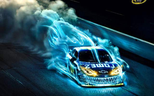 Car blue flames driving track free wallpaper for desktop - medium preview image